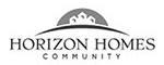 A black and white logo of the horizon house community.